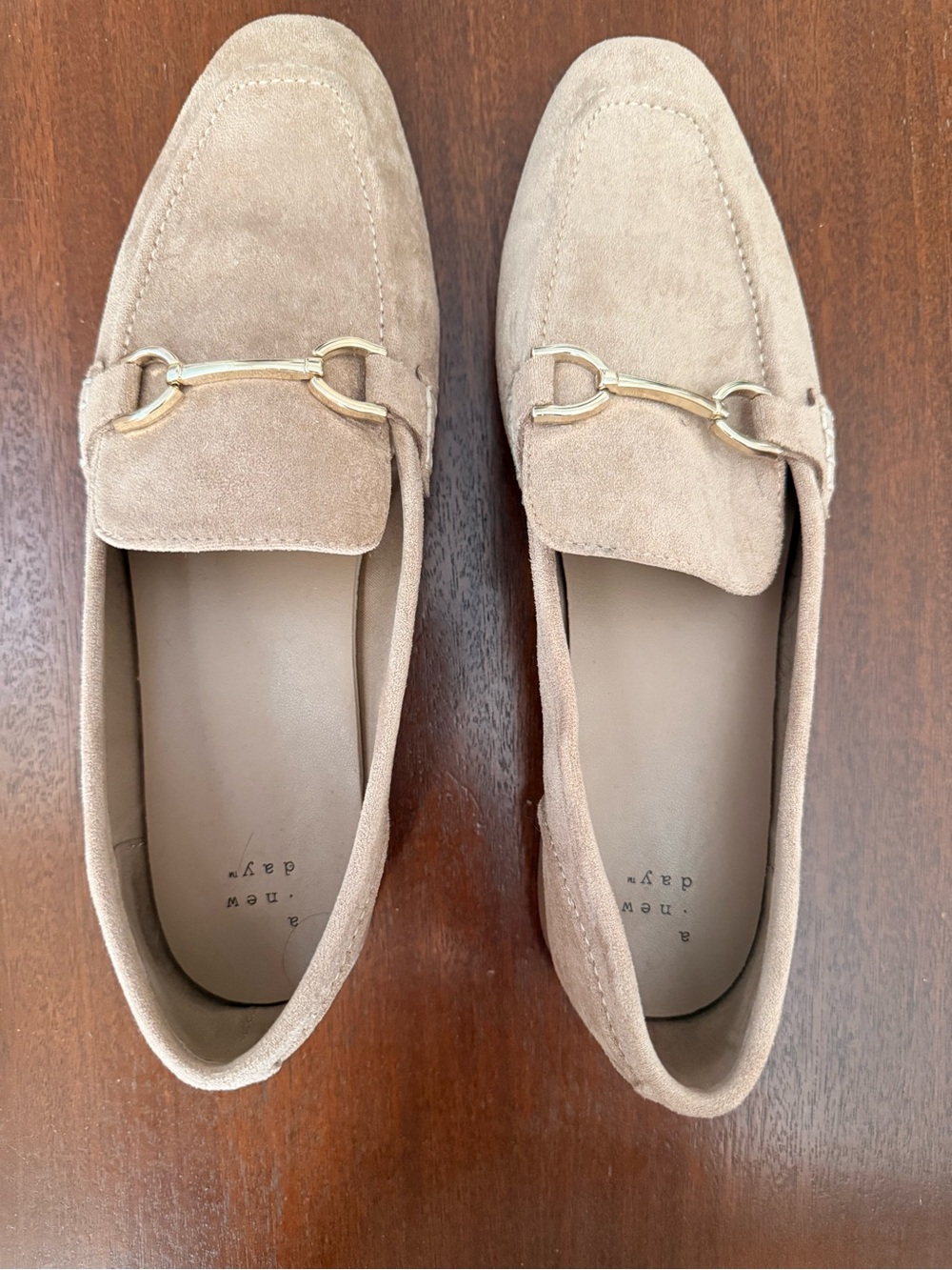 a new day Tan Suede Loafers with Gold Bit Detail
